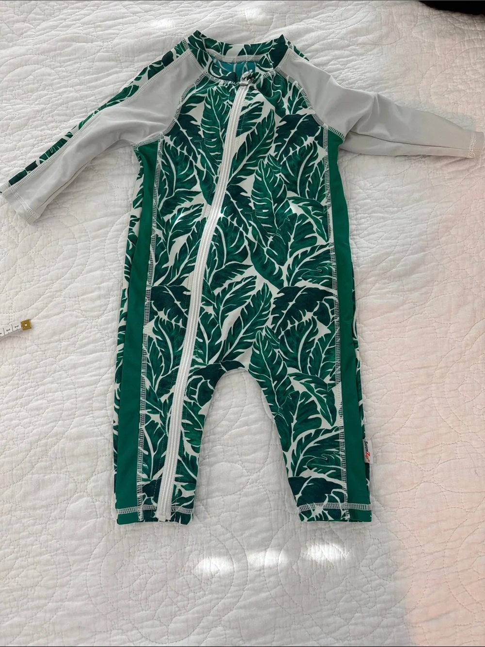 Kids Green Leaf One-Piece Rash Guard Swimsuit